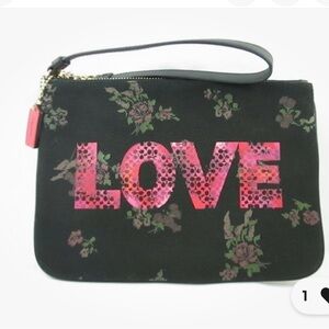 Coach Wristlet Large Black Floral Jason Naylor Gallery LOVE Pouch 91534